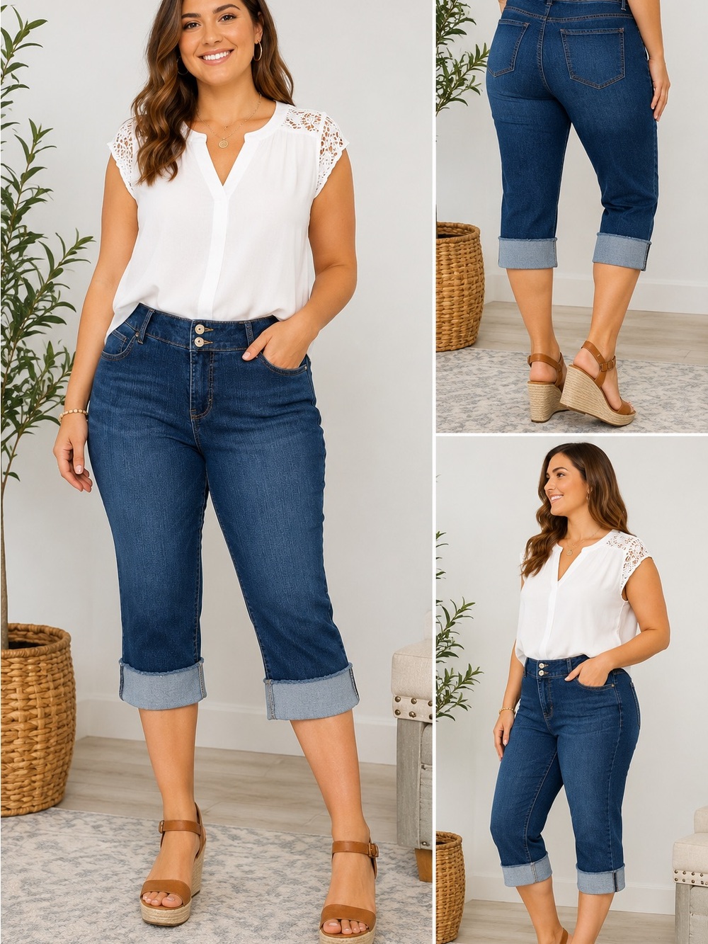 Style & Co. Dark Blue Cropped Cuff Jeans